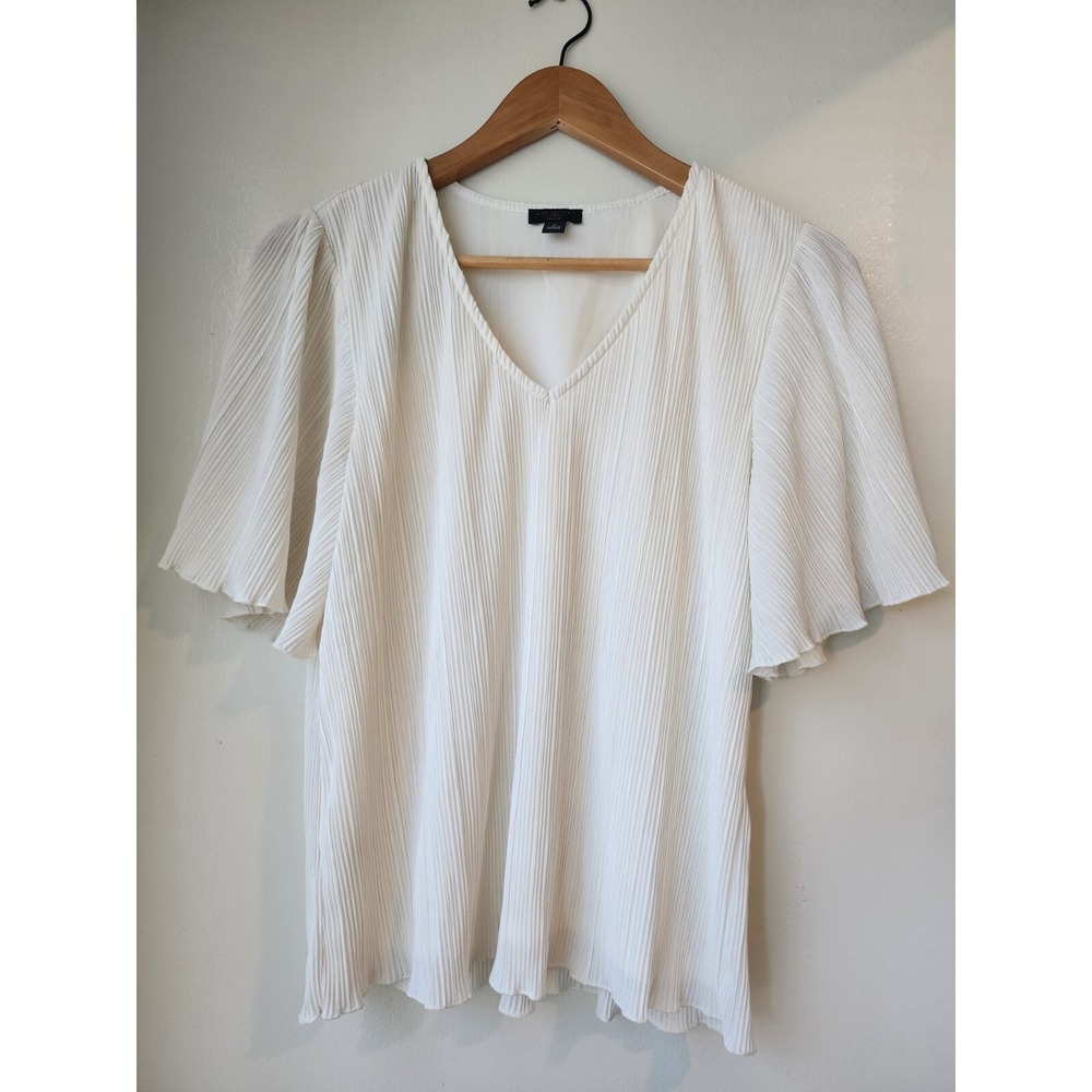 Ann Taylor Women Ivory Short Sleeve Blouse Size MP